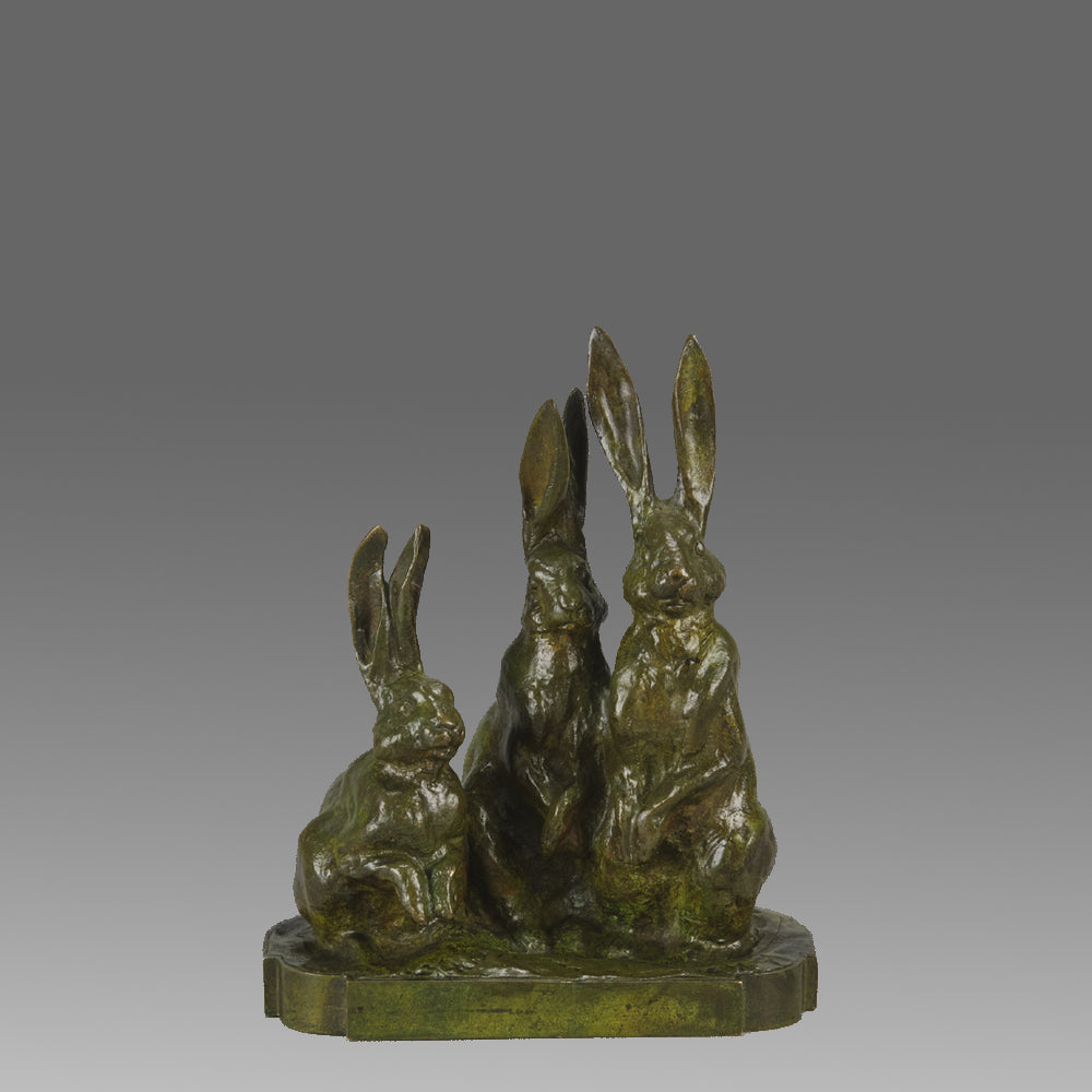 Jean Magrou Bronze - Three Alert Hares - Hickmet Fine Arts