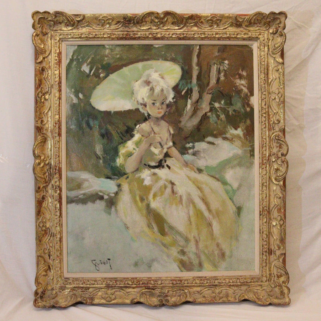 Pierre Grisot Oil on Canvas - Lady with Umbrella - Hickmet