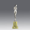 Shy Maiden an Antique Bronze Figure by Josef Adolph depicting a naked beauty in a revealing pose with very fine colour and excellent detail, raised on an onyx base