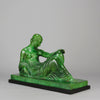 Femme Allongée early 20th Century French Art Deco bronze figure of a resting beauty reclining on a day bed with a shawl delicately draped over her by Gaston Béguin - Hickmet Fine Arts 