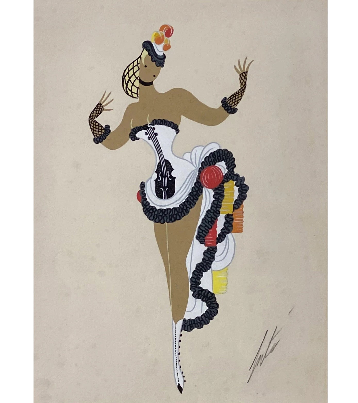 Erte La Guitare - Goache Costume Design
