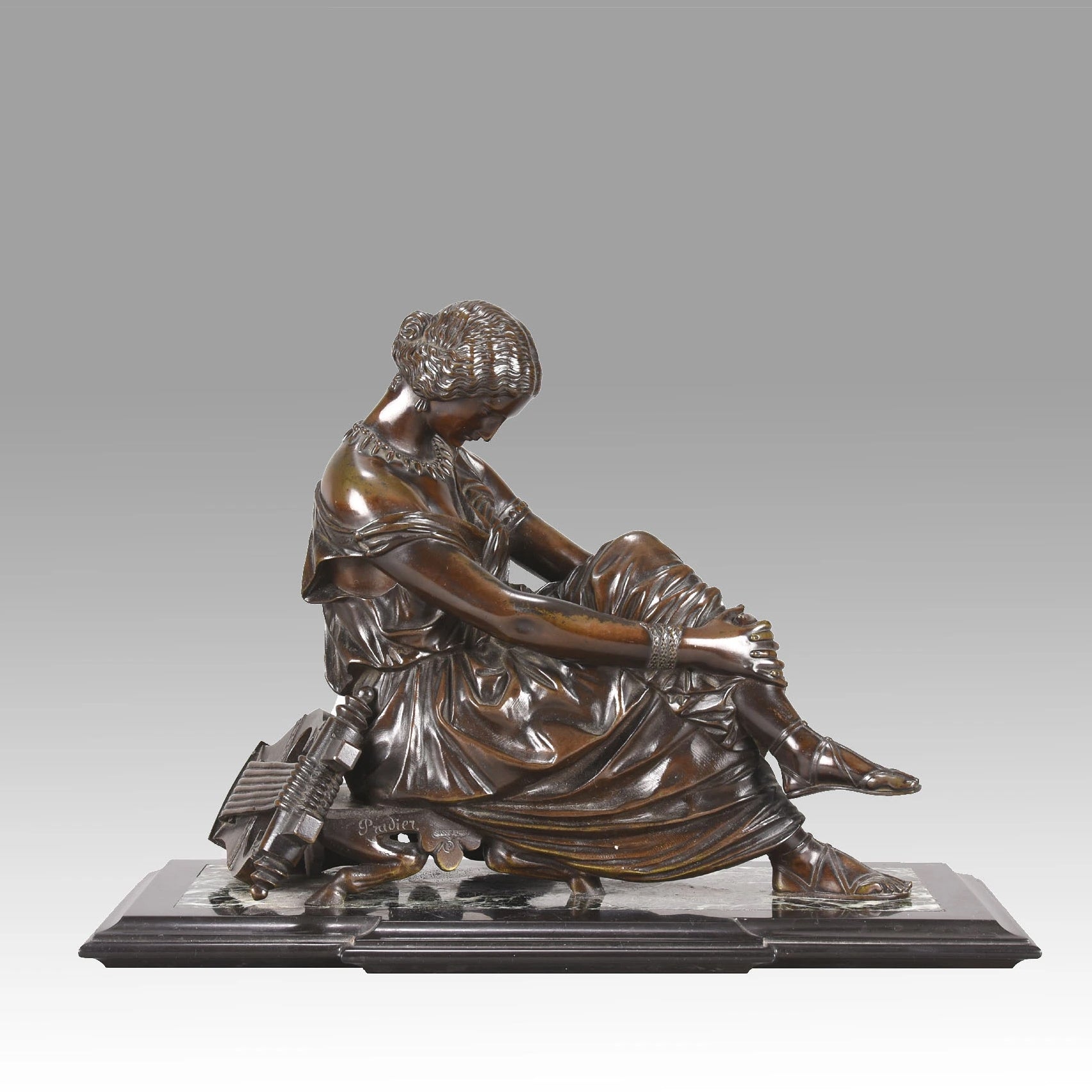 James Pradier Bronze - Seated Sappho - Hickmet Fine Arts