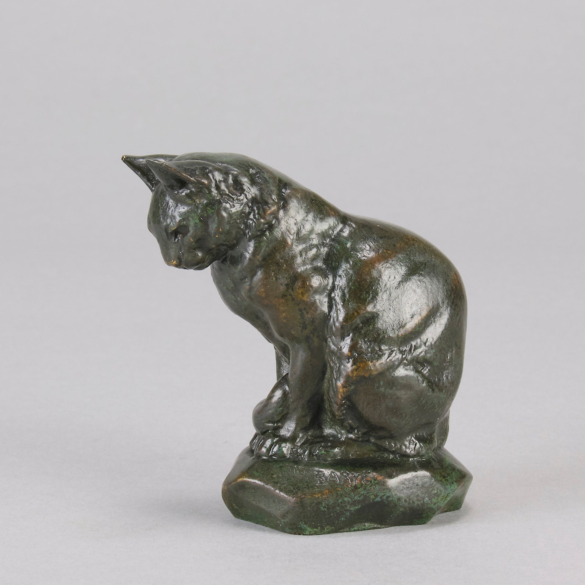 Barye Chat Assis - Antoine Barye Cat Bronze - Hickmet Fine Arts