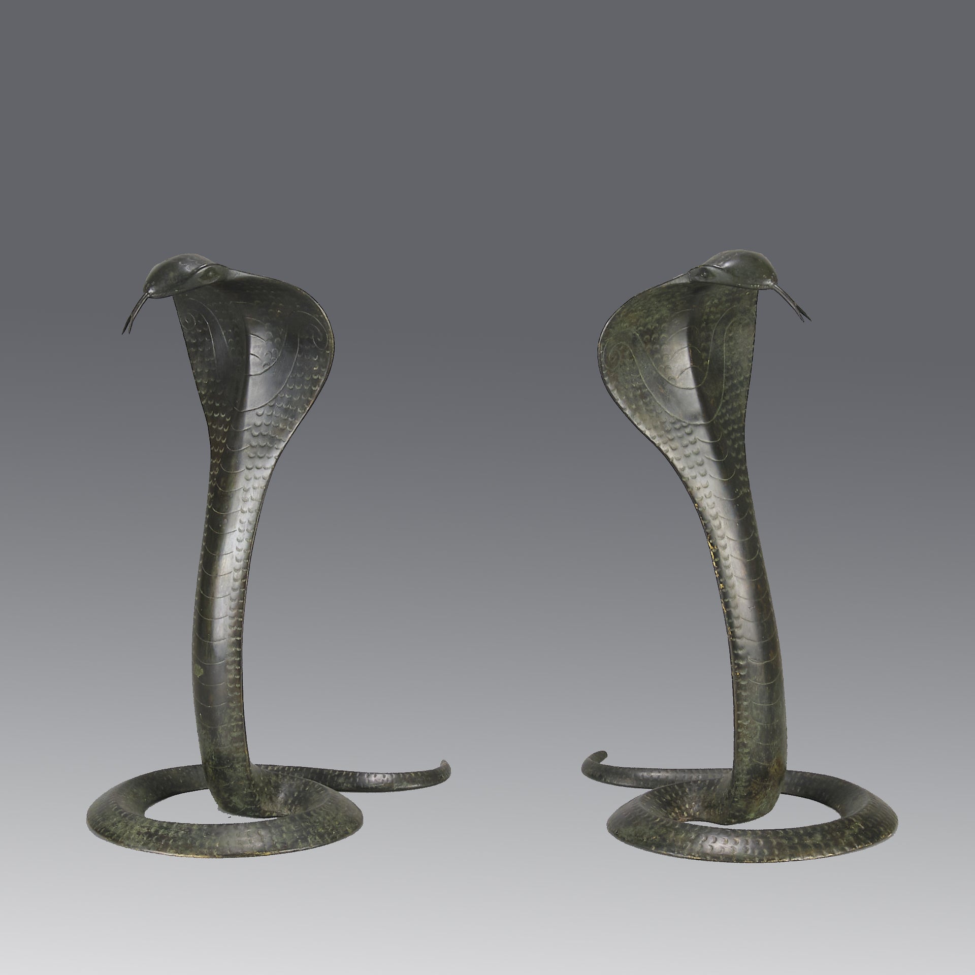 Rearing Cobras - Art Deco Bronze Snakes - Hickmet Fine Arts 