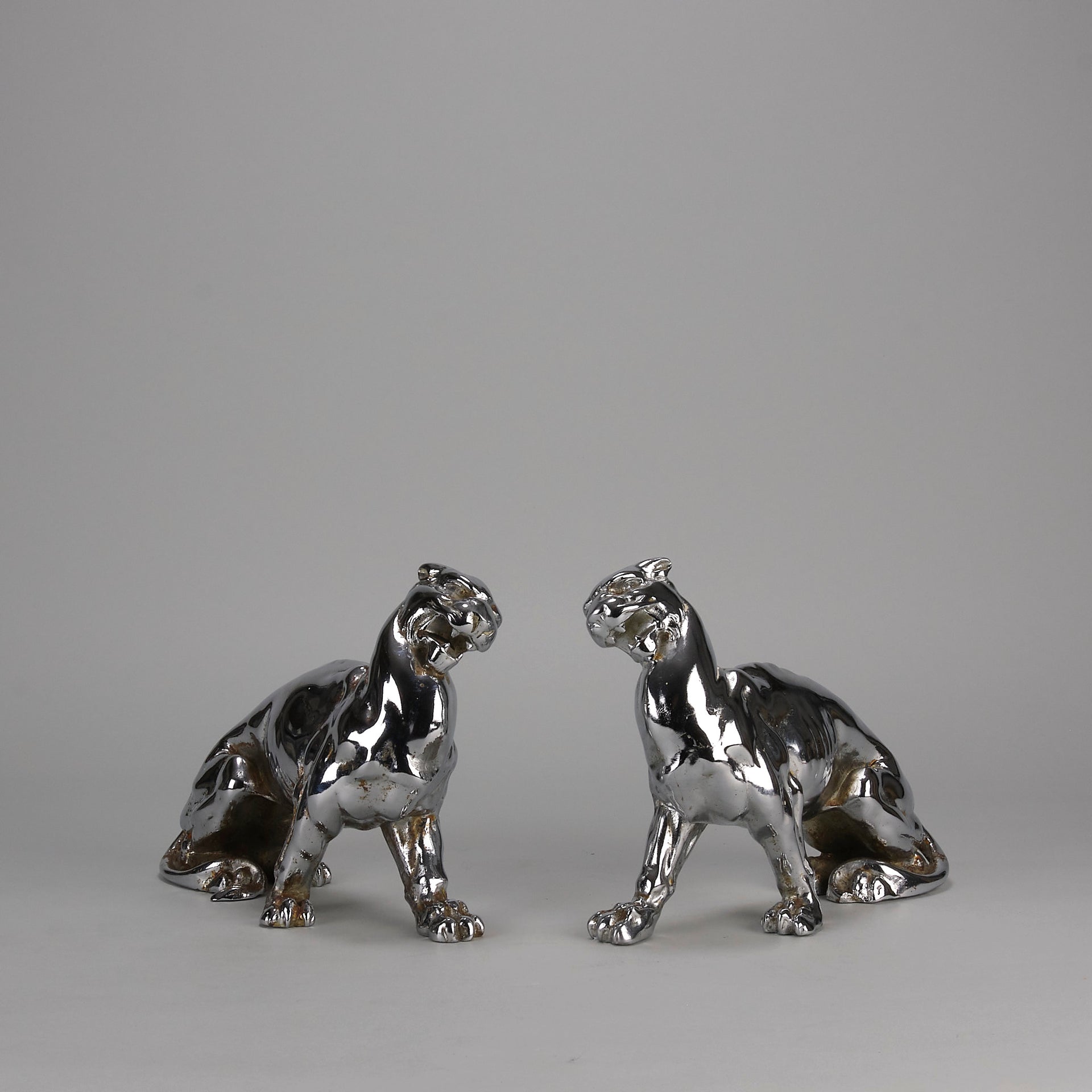 Chromed Bronze Panthers - Art Deco Bookends - Hickmet Fine Arts 