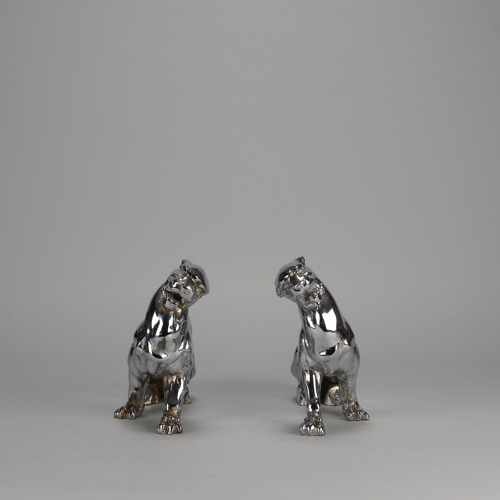 Chromed Bronze Panthers - Art Deco Bookends - Hickmet Fine Arts 