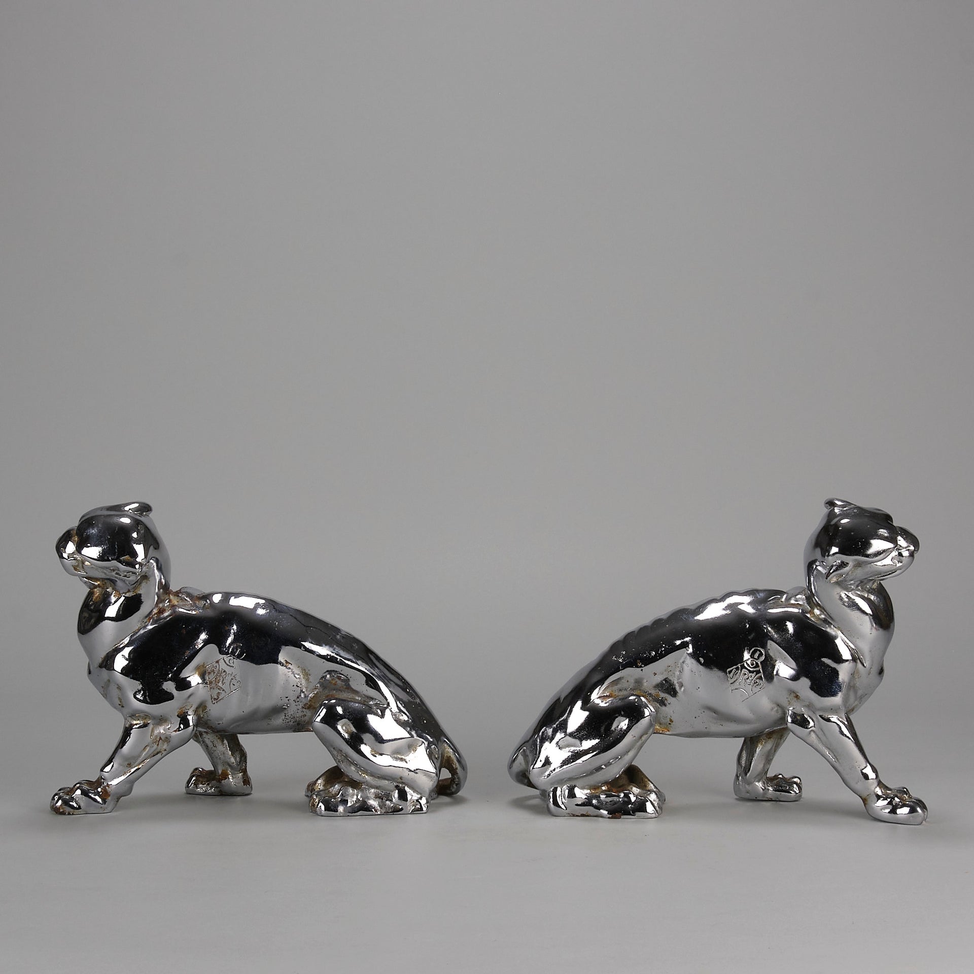 Chromed Bronze Panthers - Art Deco Bookends - Hickmet Fine Arts 