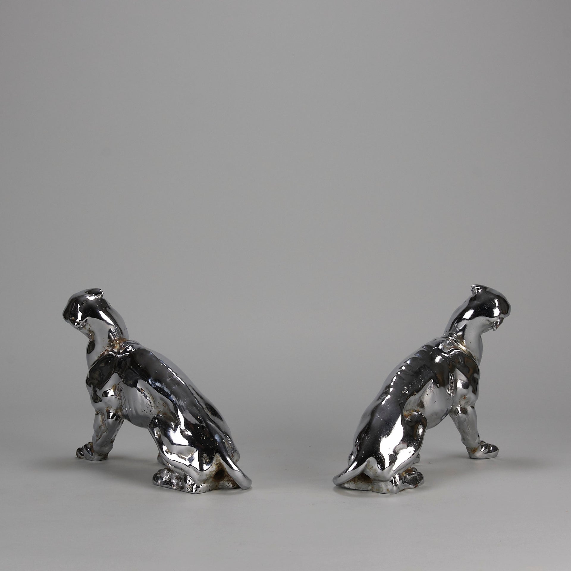 Chromed Bronze Panthers - Art Deco Bookends - Hickmet Fine Arts 