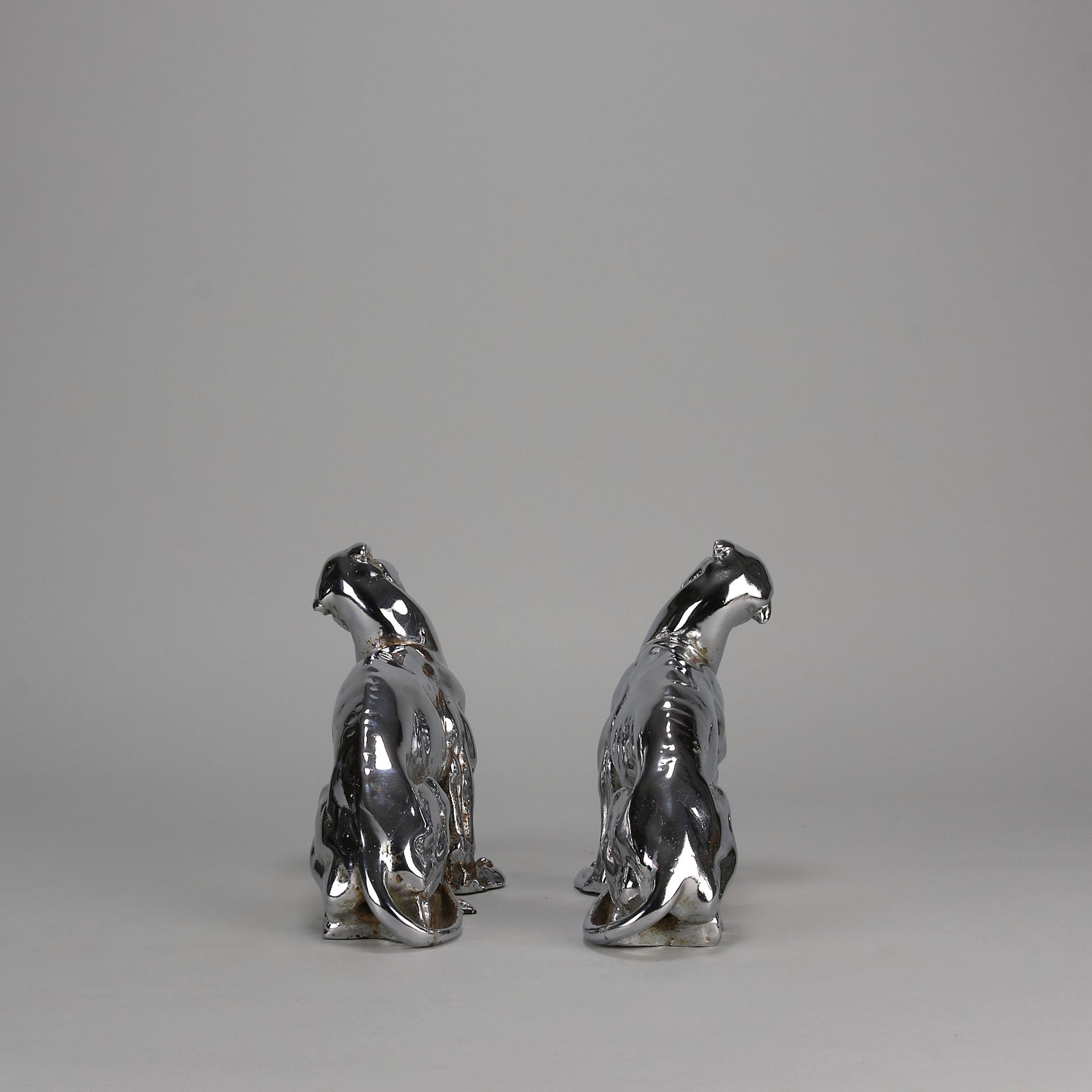 Chromed Bronze Panthers - Art Deco Bookends - Hickmet Fine Arts 