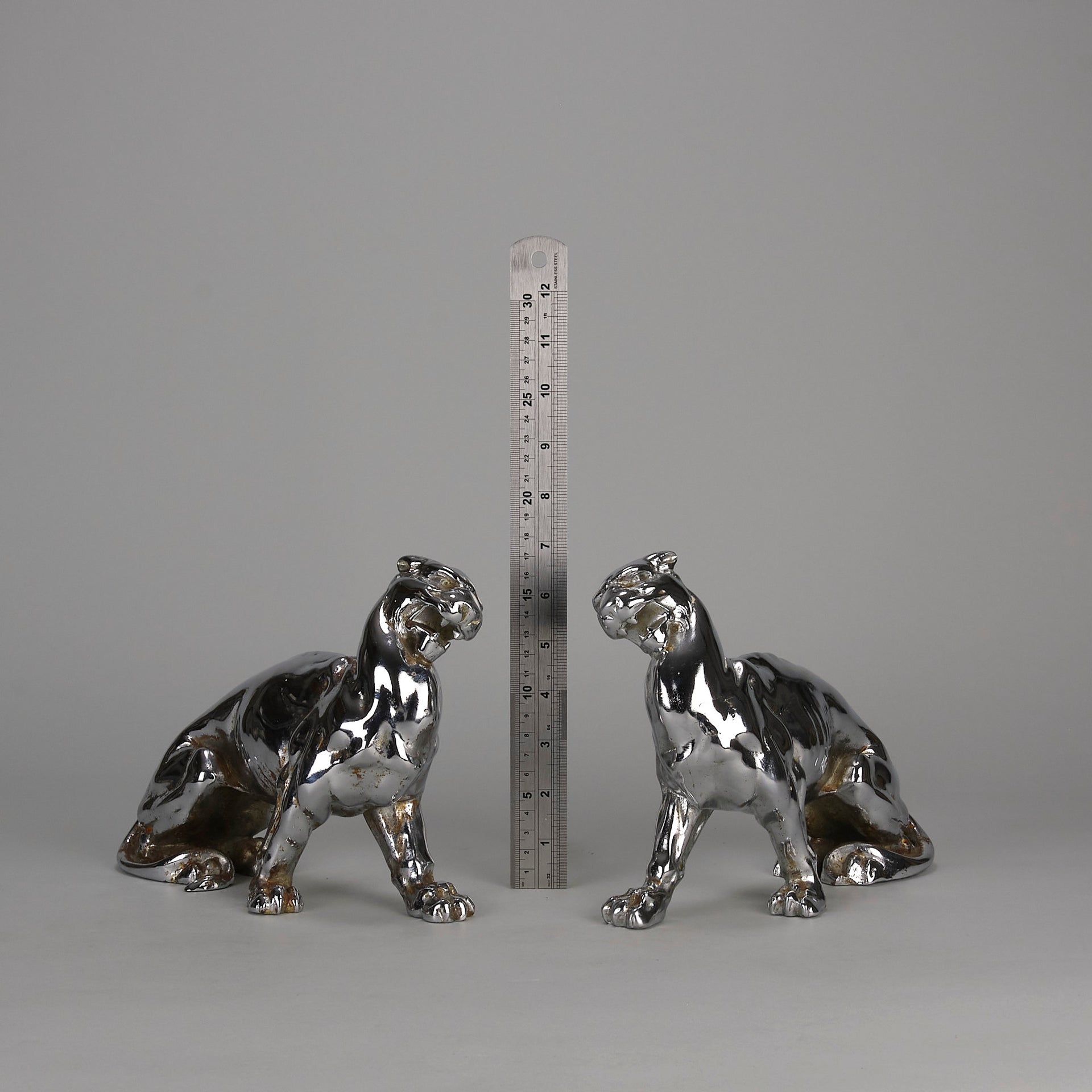 Chromed Bronze Panthers - Art Deco Bookends - Hickmet Fine Arts 