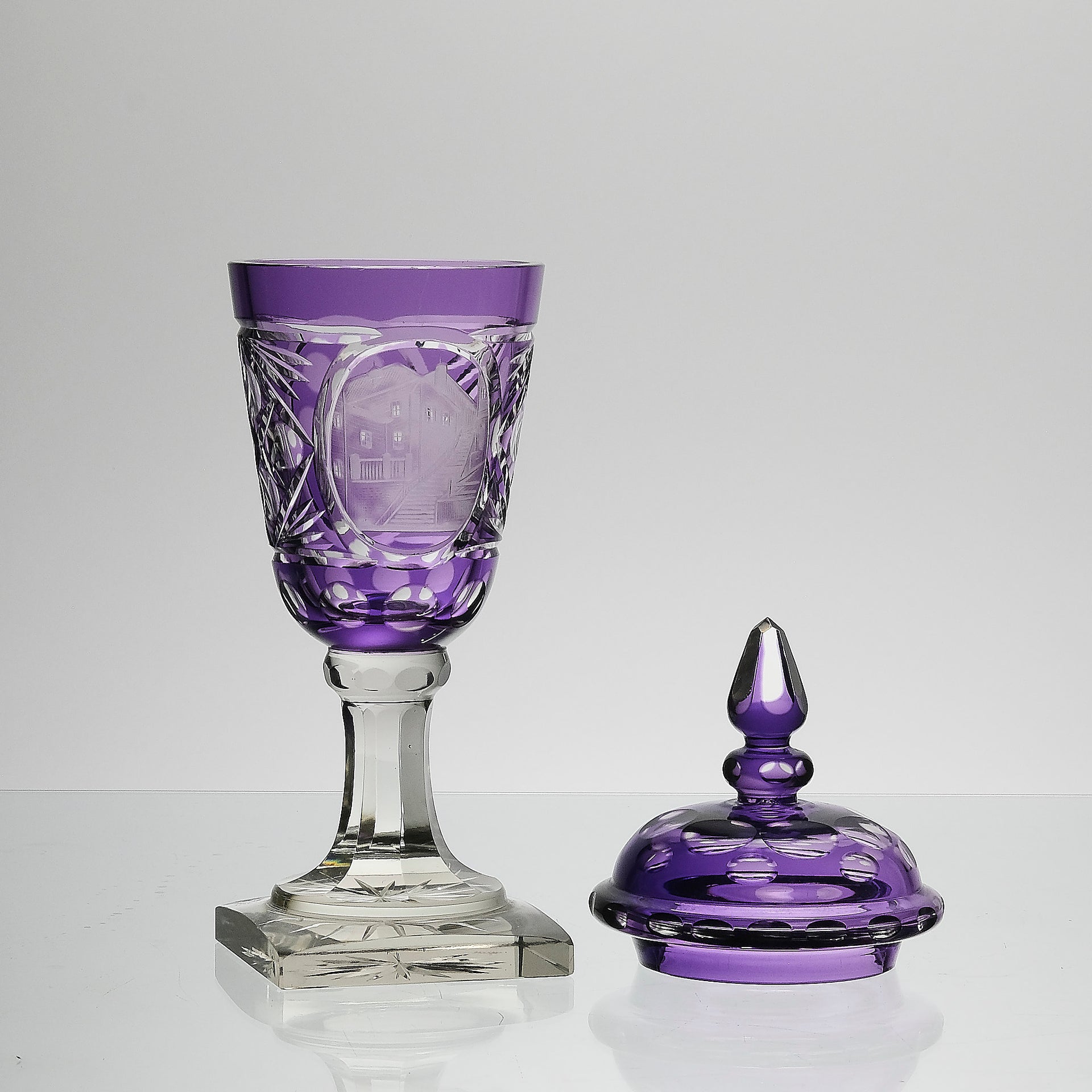Bohemian Amethyst GLass Goblet with Lid