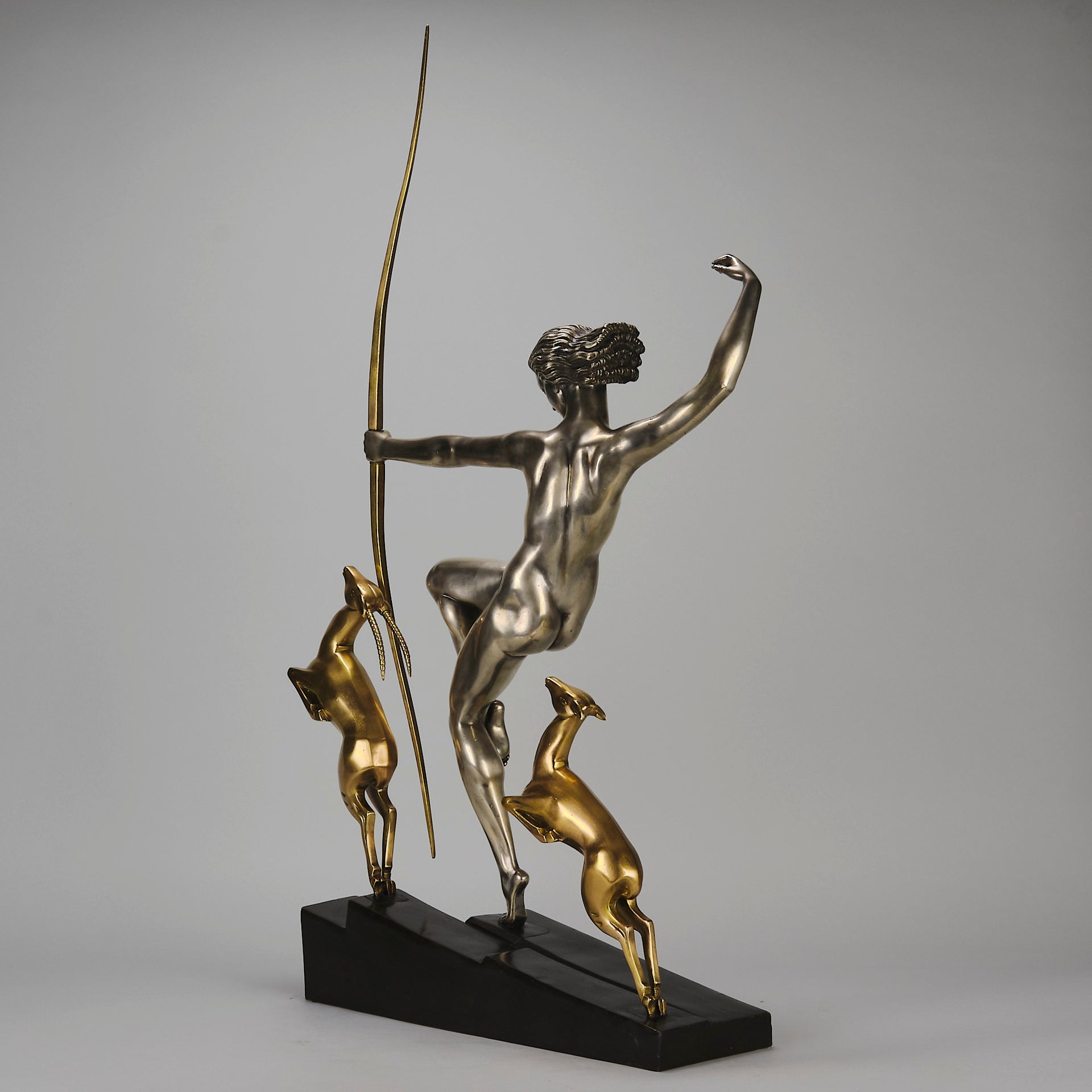 Marcel Bouraine Diana with Fawns - Art Deco Bronze - Hickmet Fine Arts
