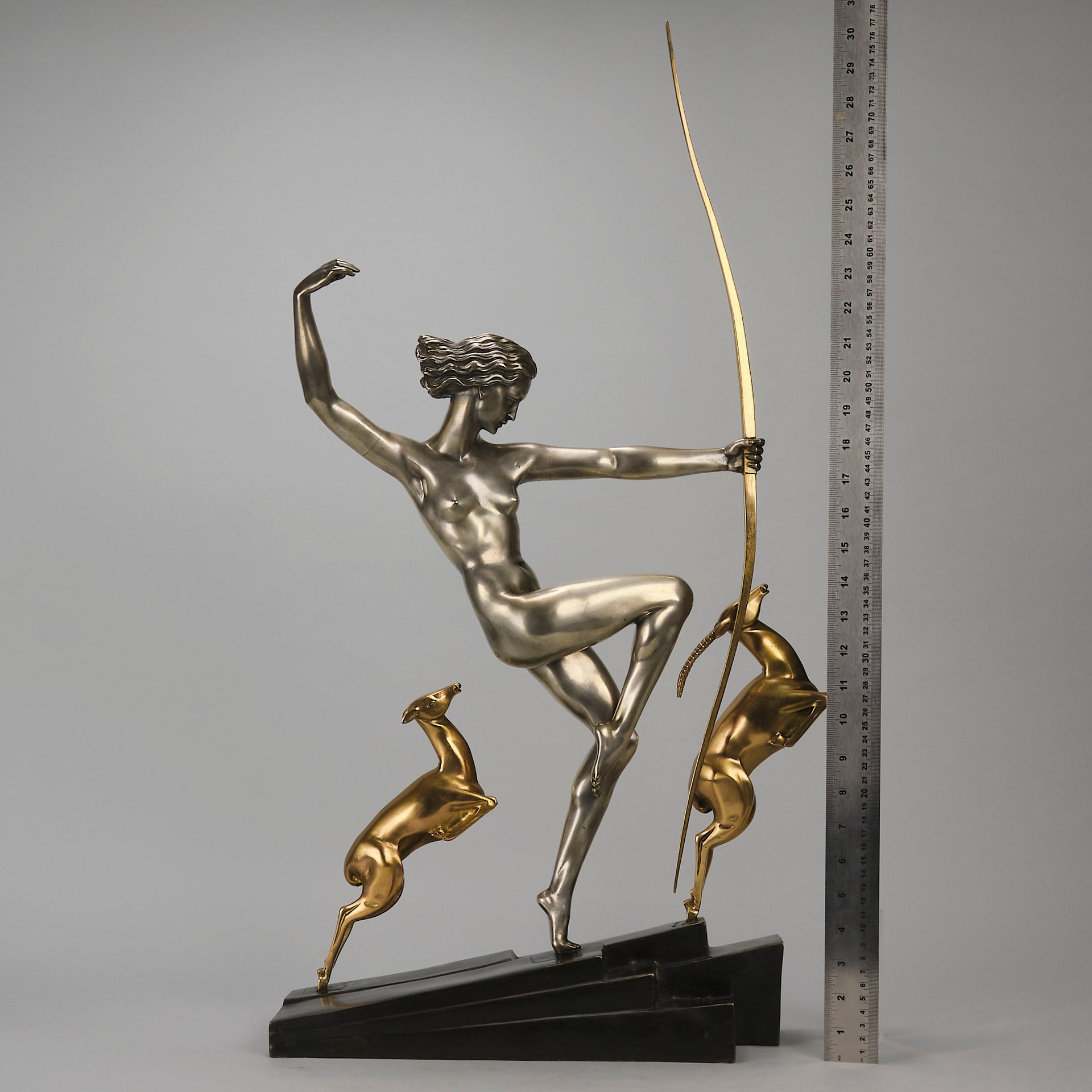 Marcel Bouraine Diana with Fawns - Art Deco Bronze - Hickmet Fine Arts