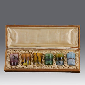 Daum Miniature - Boxed Set Of 6 Landscape Vases - Art Nouveau Glass - Hickmet Fine Arts