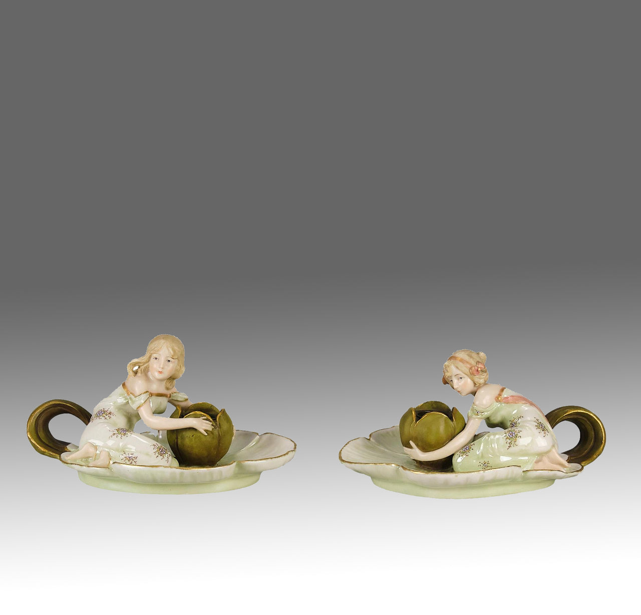 Art Nouveau Candle Holders - Ernst Wahliss Earthenware - Hickmet Fine Arts 