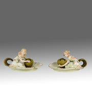 Art Nouveau Candle Holders - Ernst Wahliss Earthenware - Hickmet Fine Arts 