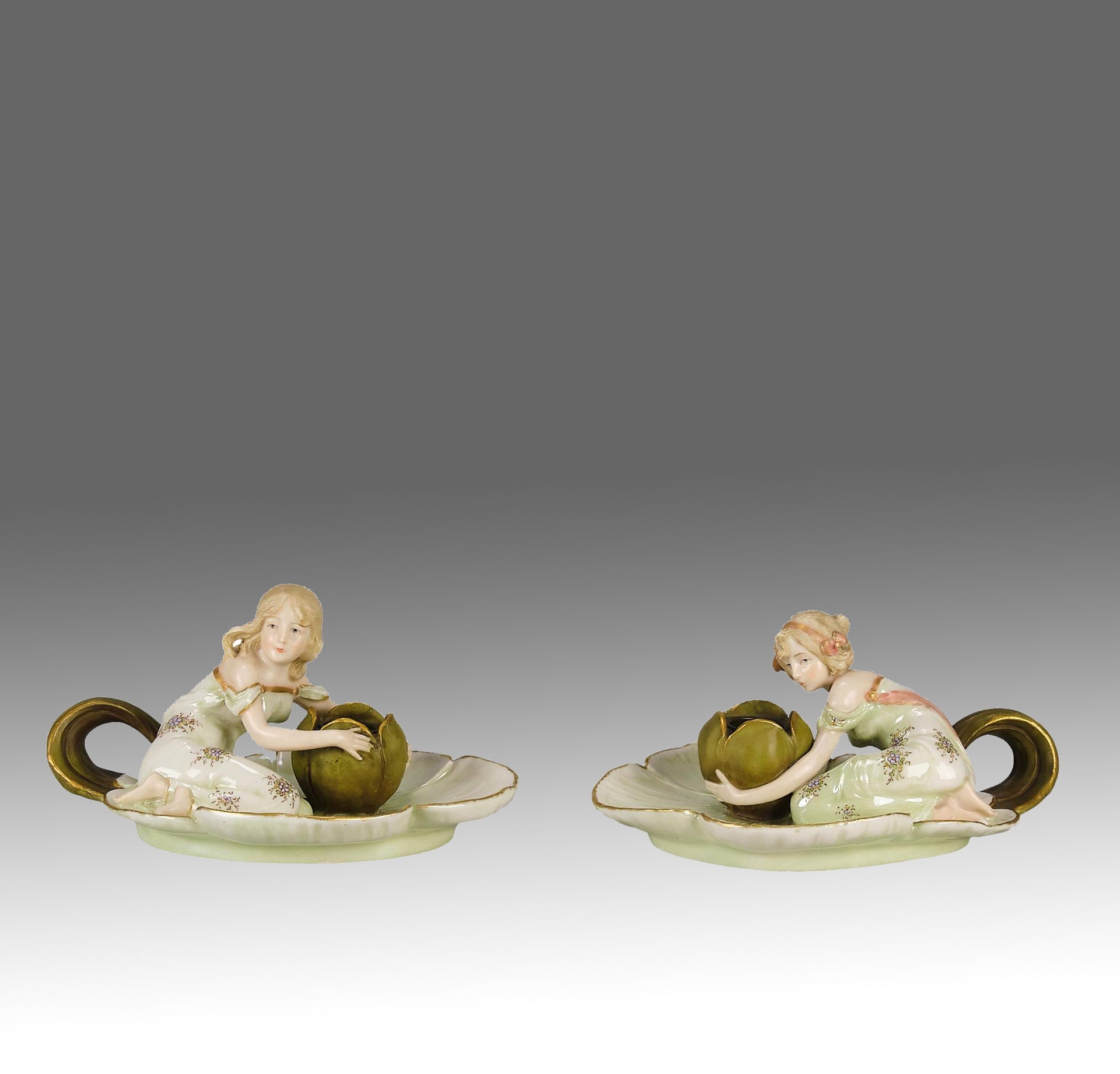 Art Nouveau Candle Holders - Ernst Wahliss Earthenware - Hickmet Fine Arts 