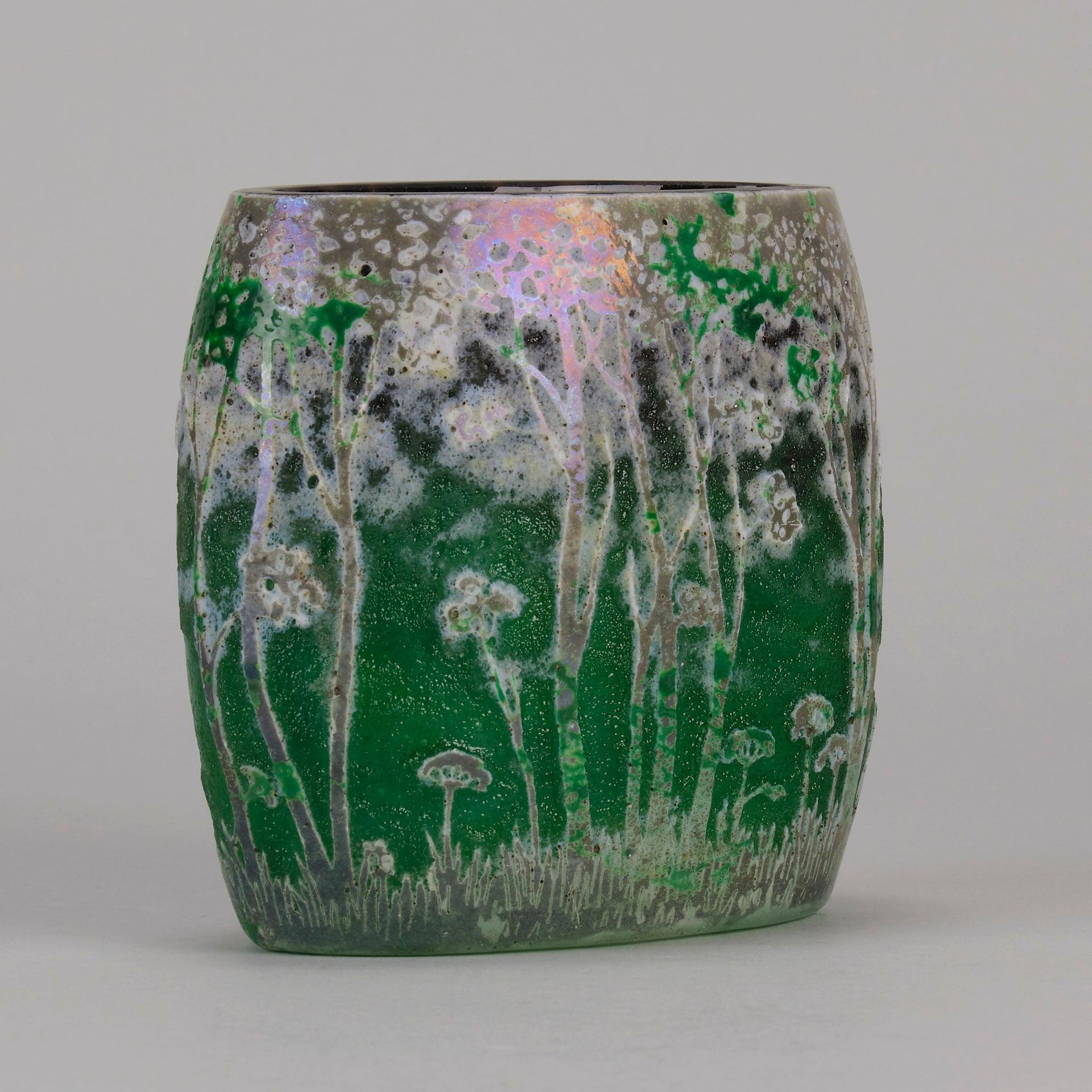 Daum Green Landscape Vase - Art Nouveau Glass - Hickmet Fine Arts