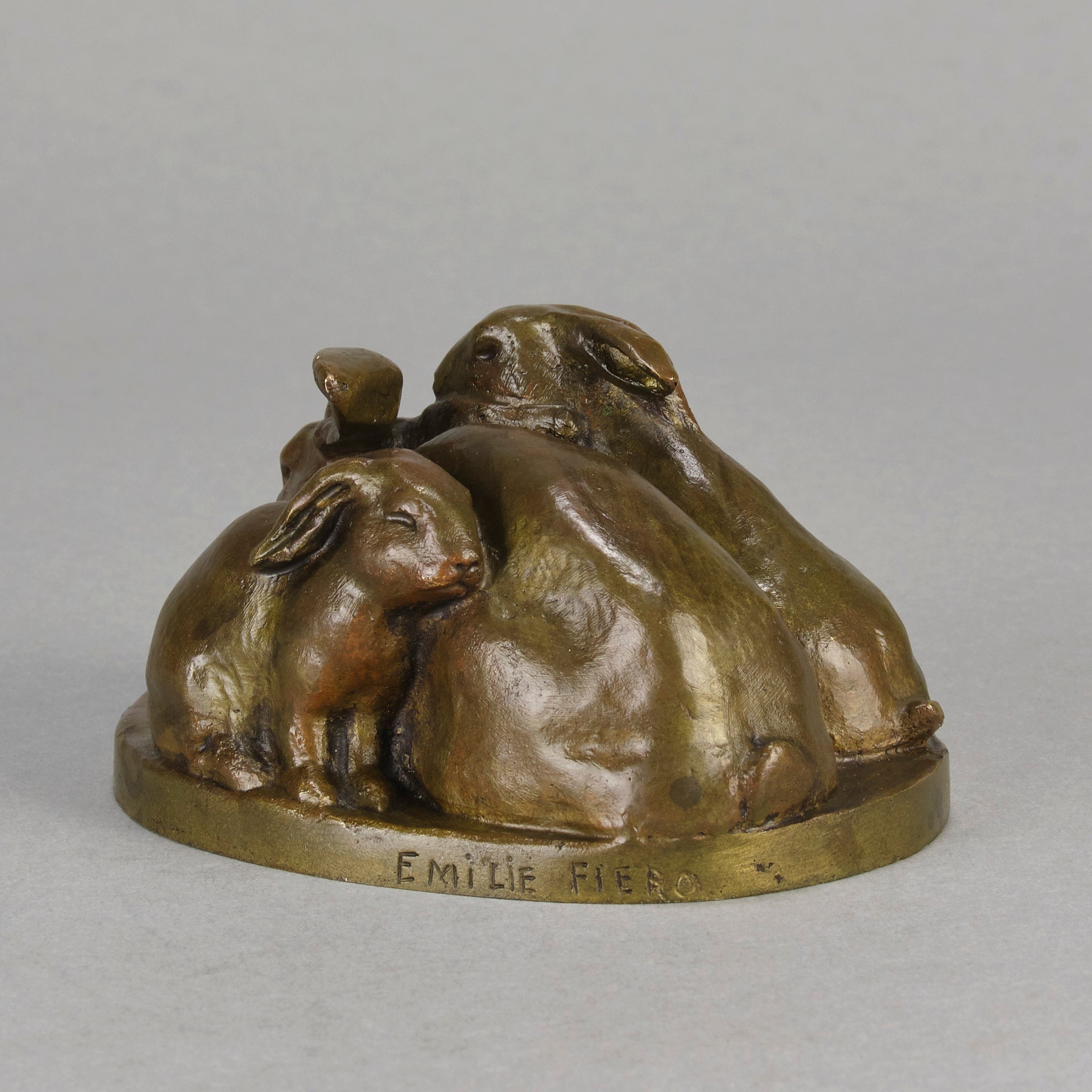 Emilie Fiero Bronze - Mother & Young Rabbits - Hickmet Fine Arts