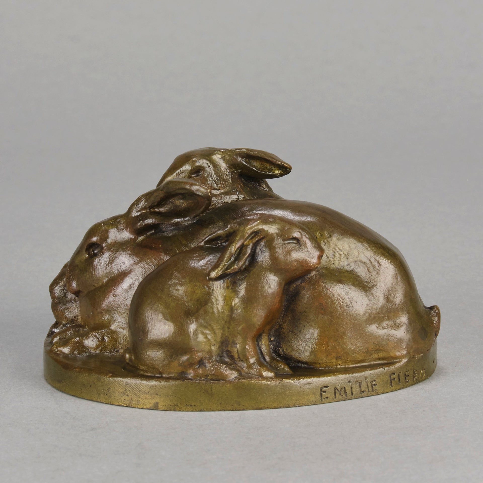 Emilie Fiero Bronze - Mother & Young Rabbits - Hickmet Fine Arts 