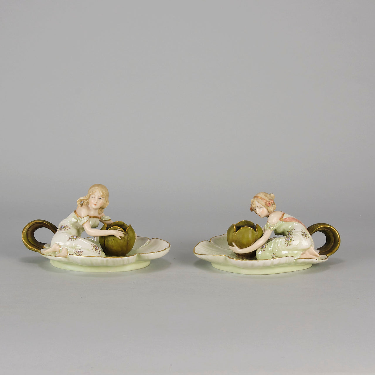 Art Nouveau Candle Holders - Ernst Wahliss Earthenware - Hickmet Fine Arts 