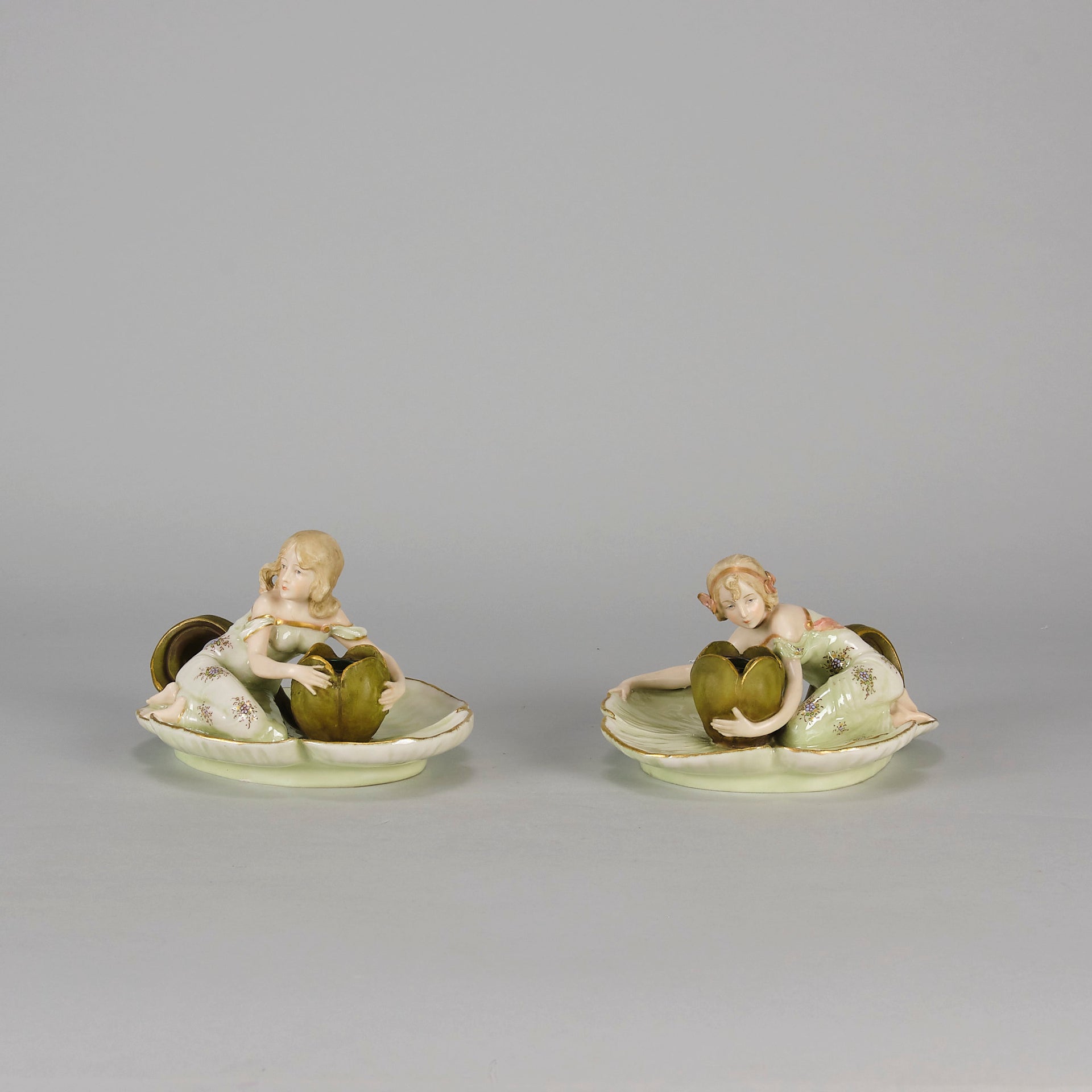 Art Nouveau Candle Holders - Ernst Wahliss Earthenware - Hickmet Fine Arts 