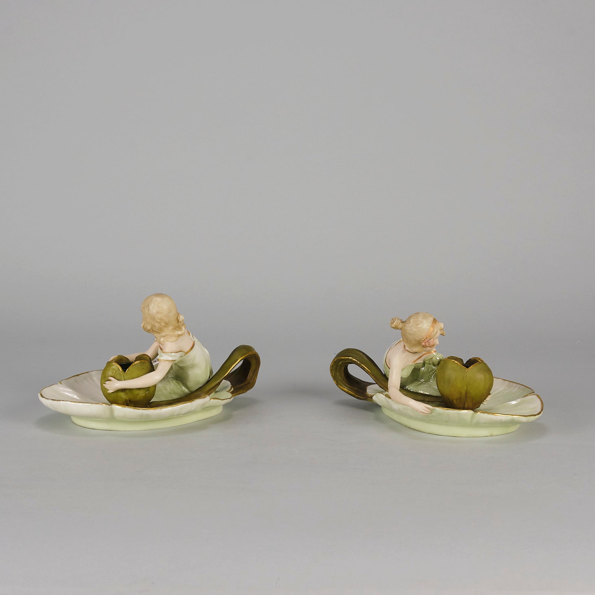 Art Nouveau Candle Holders - Ernst Wahliss Earthenware - Hickmet Fine Arts 