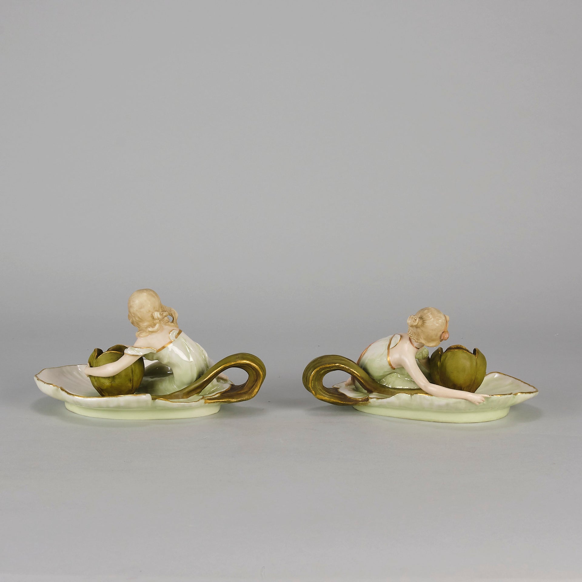 Art Nouveau Candle Holders - Ernst Wahliss Earthenware - Hickmet Fine Arts 