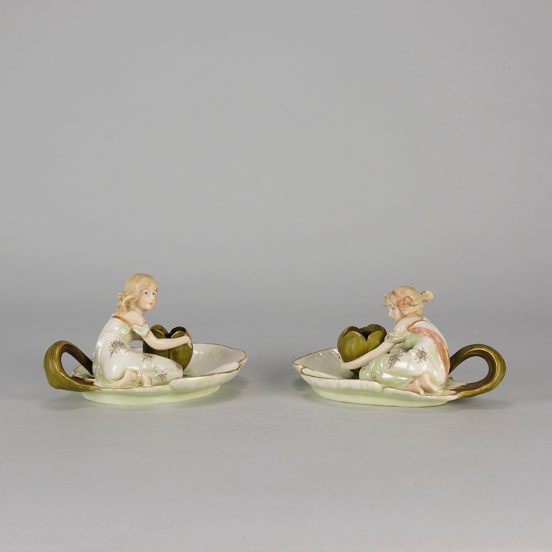 Art Nouveau Candle Holders - Ernst Wahliss Earthenware - Hickmet Fine Arts 