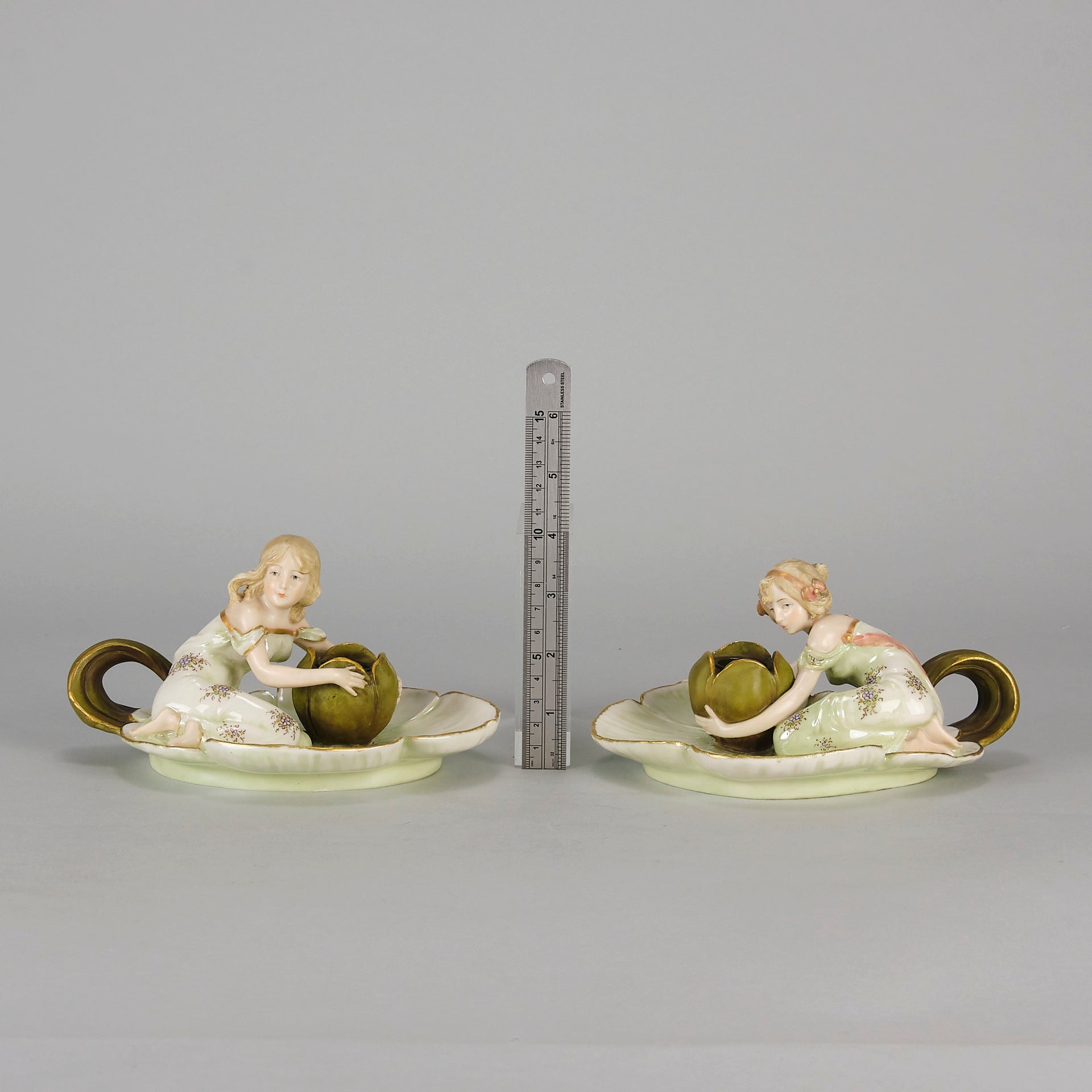 Art Nouveau Candle Holders - Ernst Wahliss Earthenware - Hickmet Fine Arts 