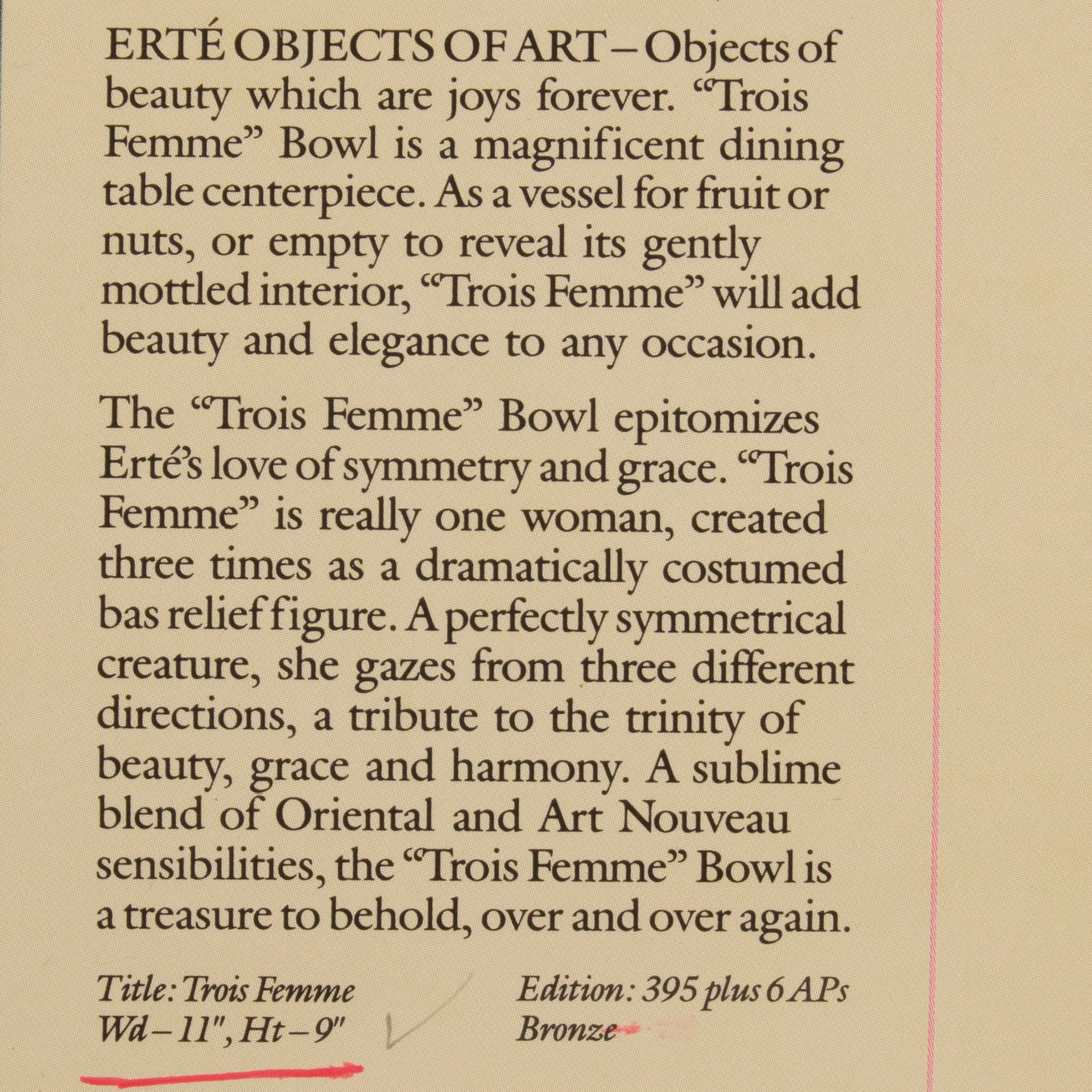 Trois Femme - Limited Edition Erte Bronze - Hickmet Fine Arts 