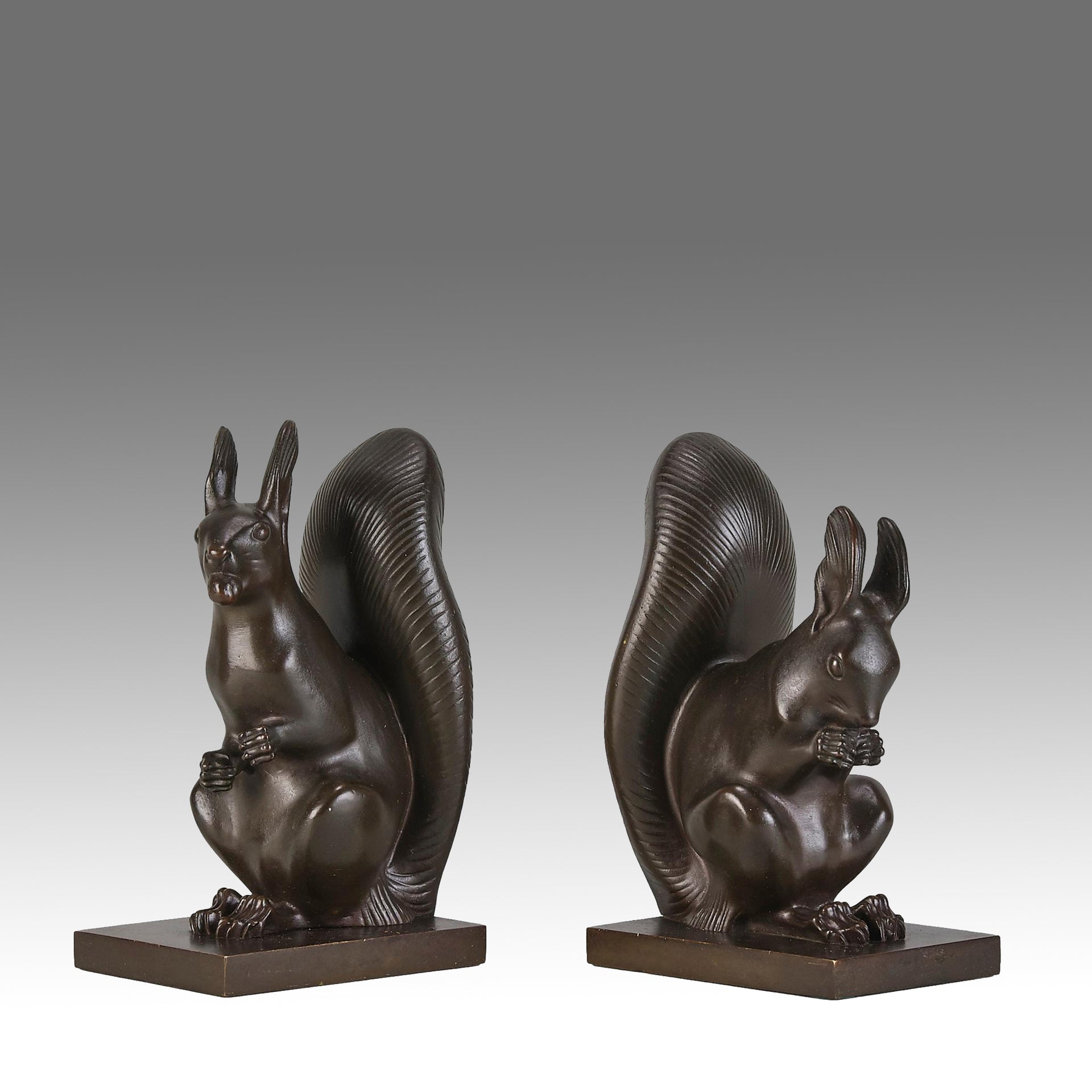 Franz Gruber Bronze - Bronze Squirrel Bookends - Hickmet Fine Arts 