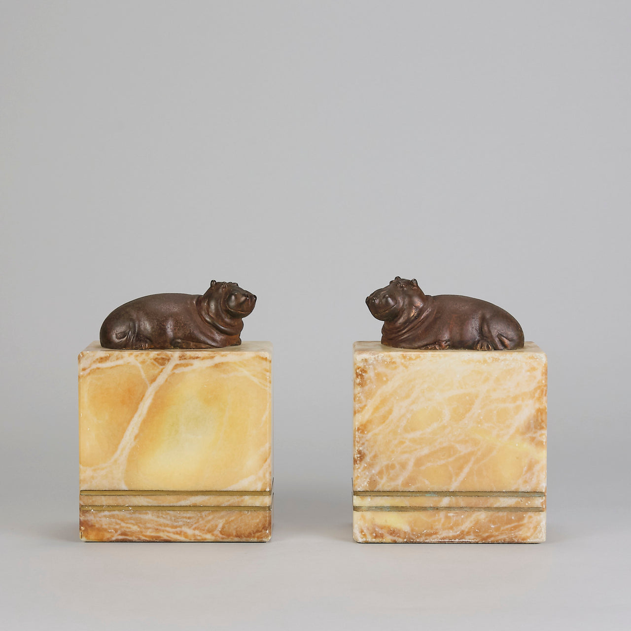 "Hippo Bookends" French Bronze - Hickmet Fine Arts 