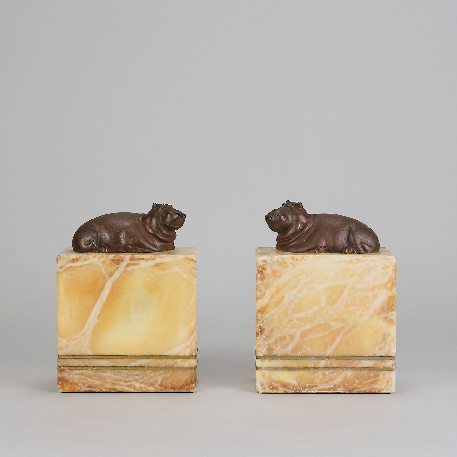 "Hippo Bookends" French Bronze - Hickmet Fine Arts 