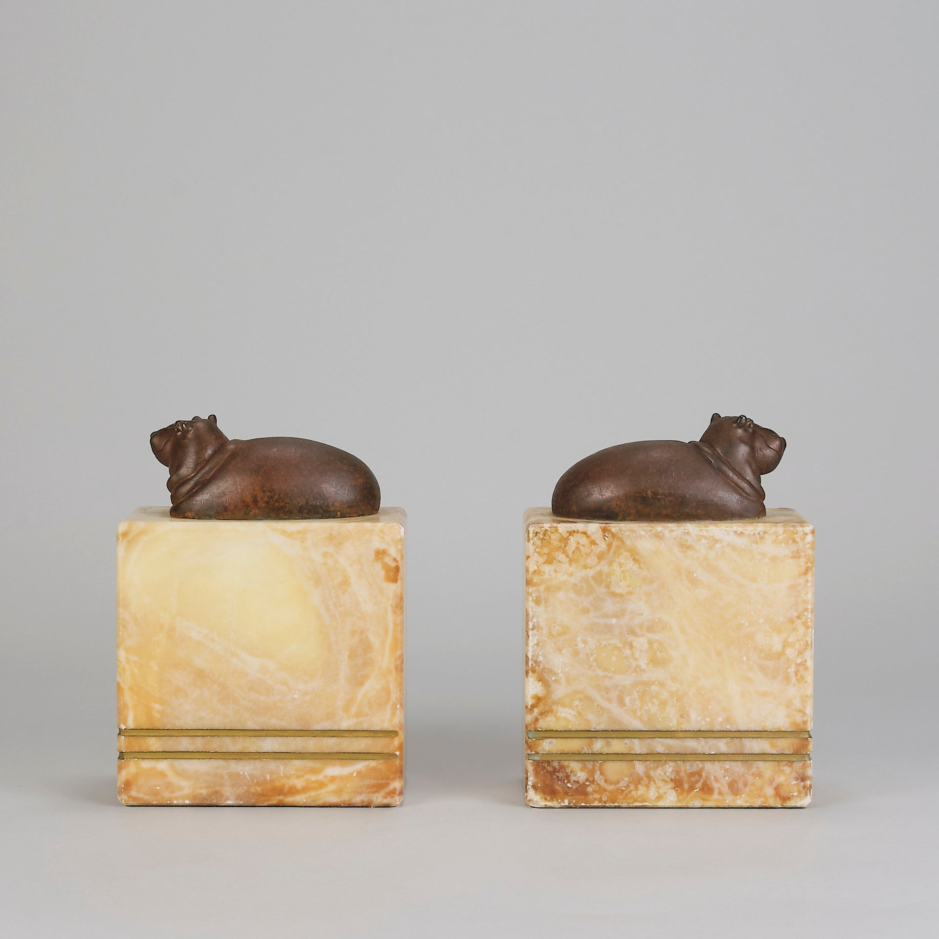 "Hippo Bookends" French Bronze - Hickmet Fine Arts 
