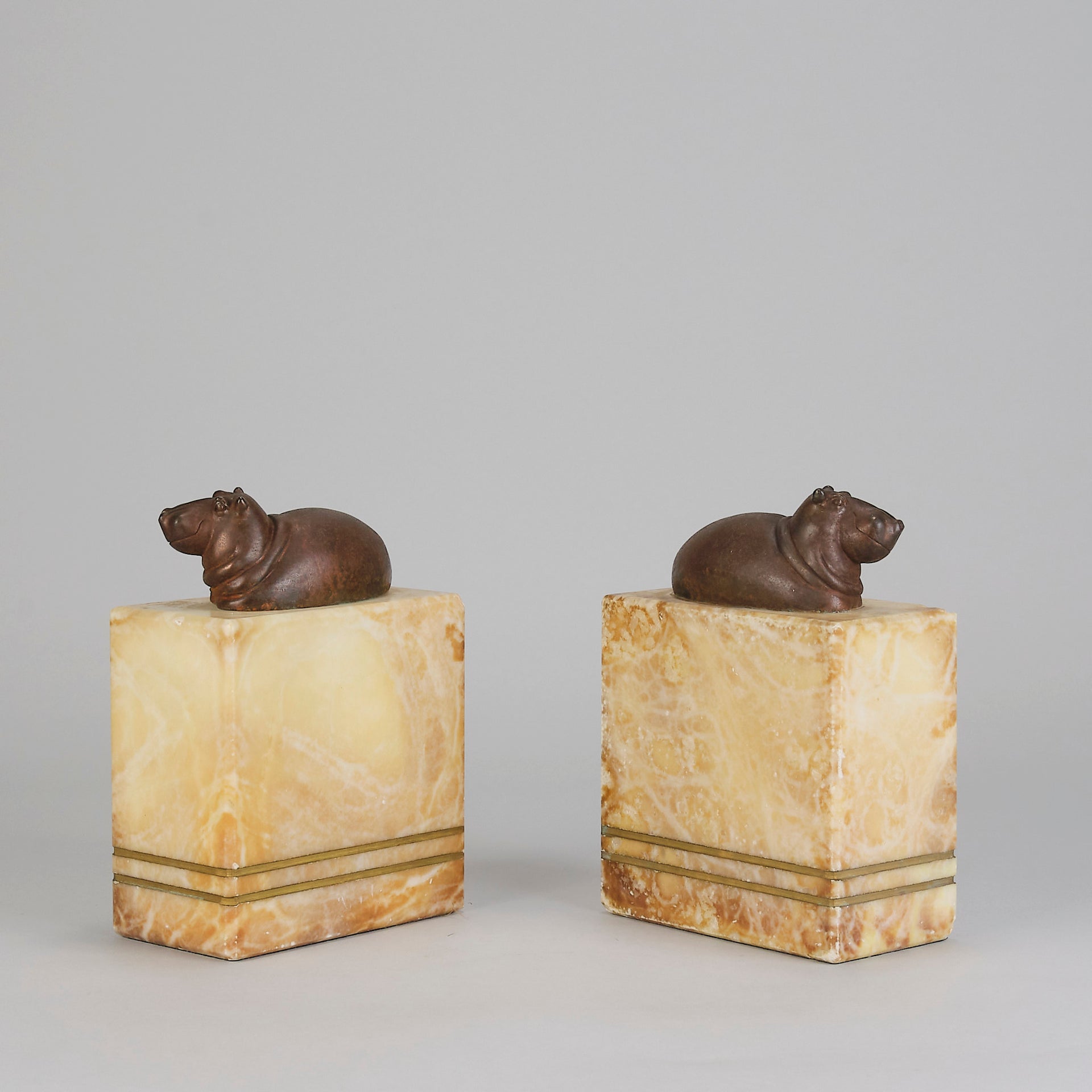 "Hippo Bookends" French Bronze - Hickmet Fine Arts 