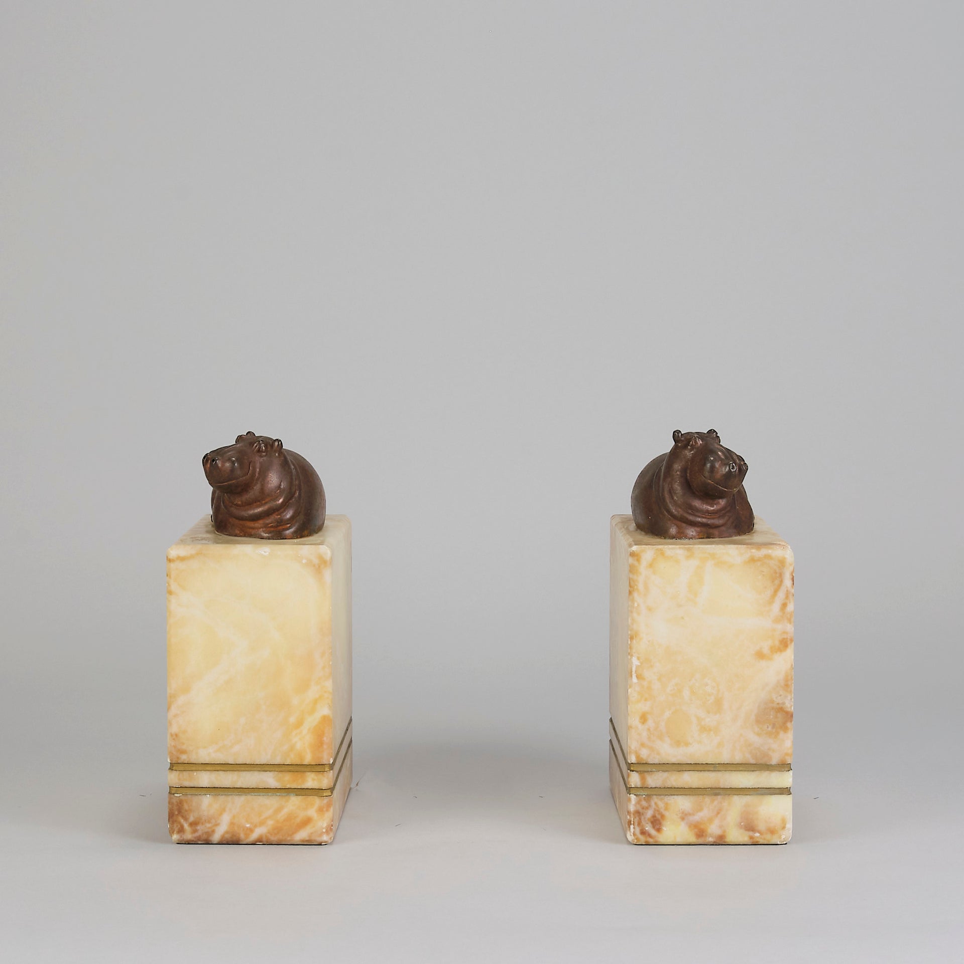 "Hippo Bookends" French Bronze - Hickmet Fine Arts 