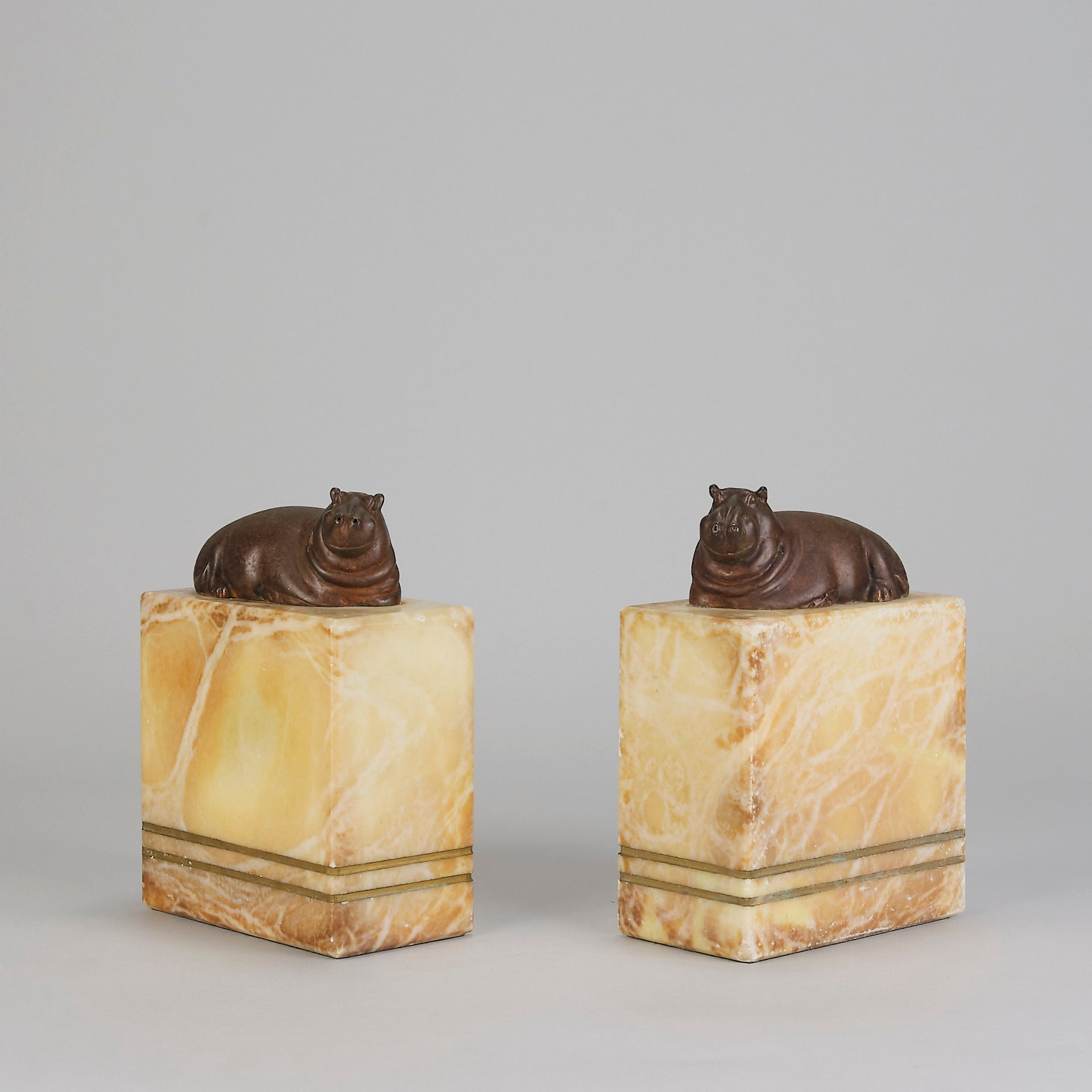 "Hippo Bookends" French Bronze - Hickmet Fine Arts 