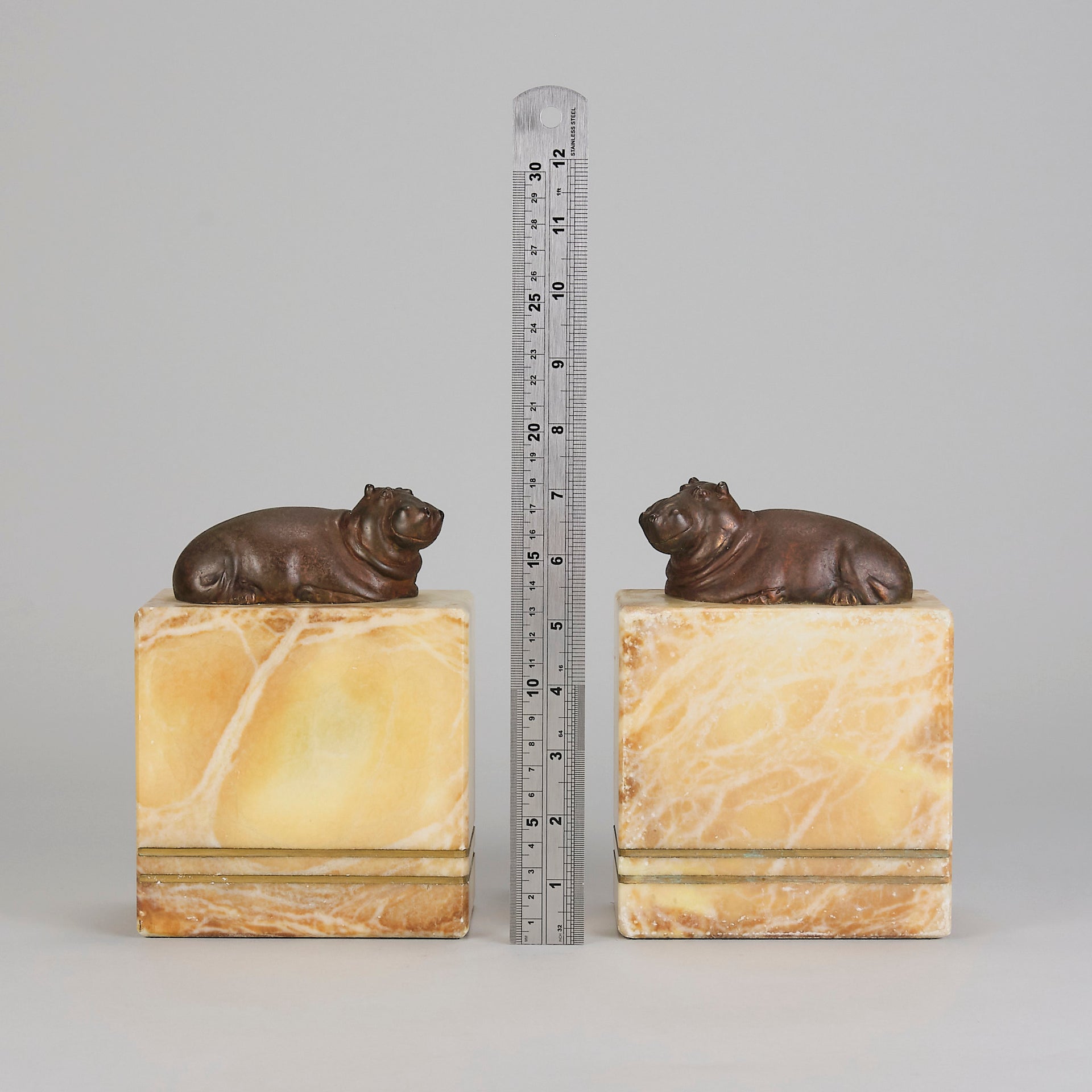 "Hippo Bookends" French Bronze - Hickmet Fine Arts 