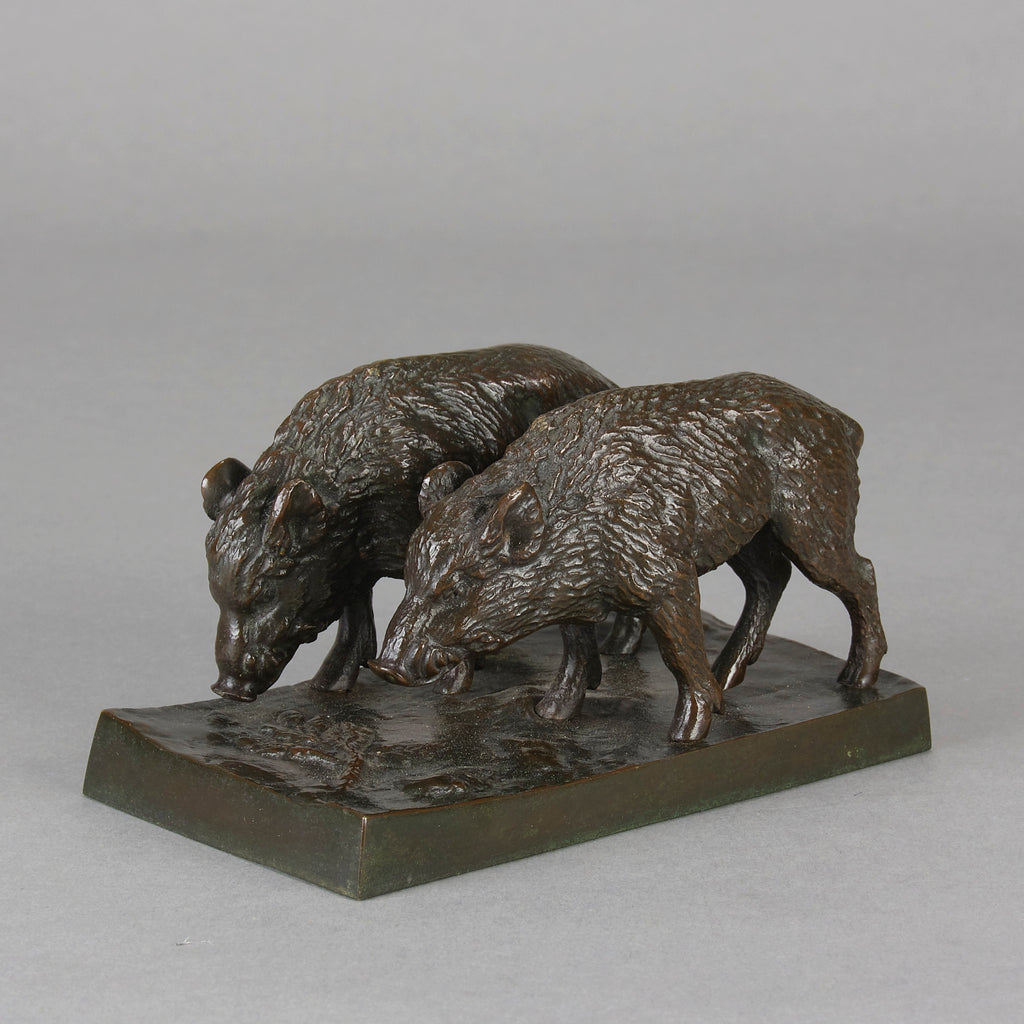 Sculpture Animalière Sanglier - Bronze De Vienne Métal Argenté - Statuette Décorative