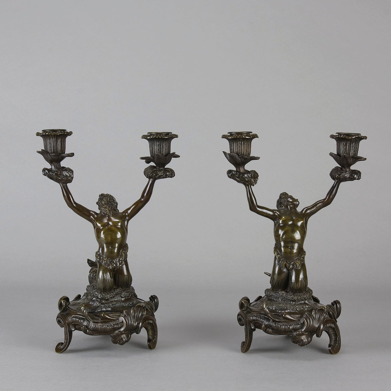 French Bronze - Mermen Candlesticks - Hickmet Fine Arts 