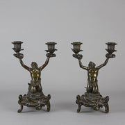 French Bronze - Mermen Candlesticks - Hickmet Fine Arts 