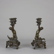 French Bronze - Mermen Candlesticks - Hickmet Fine Arts 