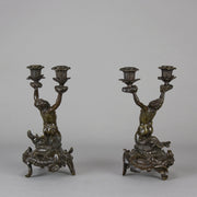 French Bronze - Mermen Candlesticks - Hickmet Fine Arts 