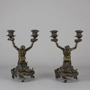 French Bronze - Mermen Candlesticks - Hickmet Fine Arts 