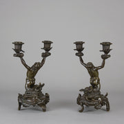 French Bronze - Mermen Candlesticks - Hickmet Fine Arts 