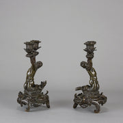 French Bronze - Mermen Candlesticks - Hickmet Fine Arts 