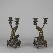 French Bronze - Mermen Candlesticks - Hickmet Fine Arts 