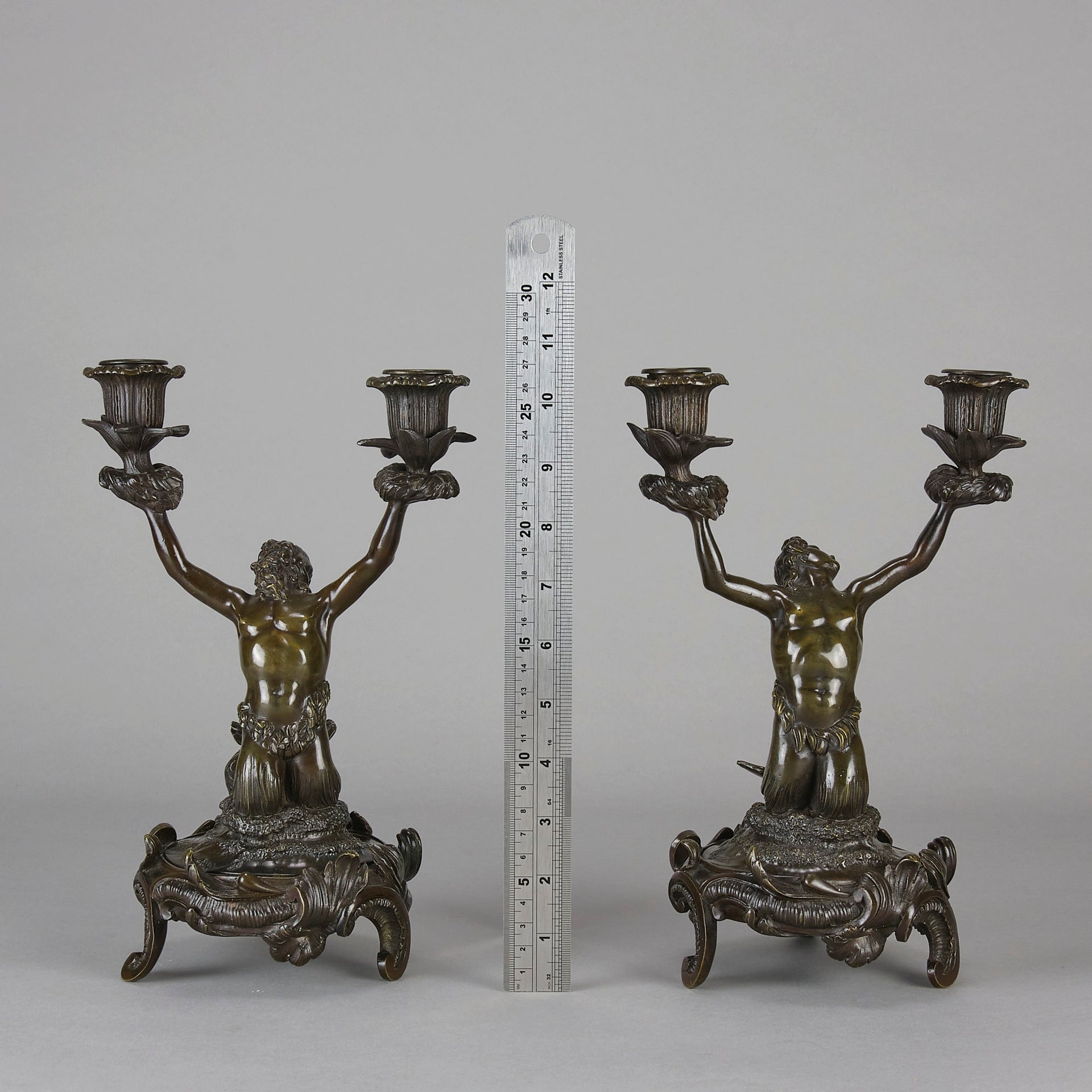French Bronze - Mermen Candlesticks - Hickmet Fine Arts 
