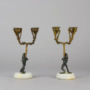 "Frog Candlesticks" - French Bronze Candlesticks - Hickmet Fine Arts 